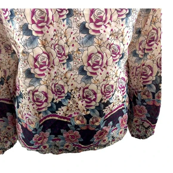 Gerard Darel Plum and Teal on Cream Silk Floral Tunic Blouse Size Small EUC - Picture 6 of 13